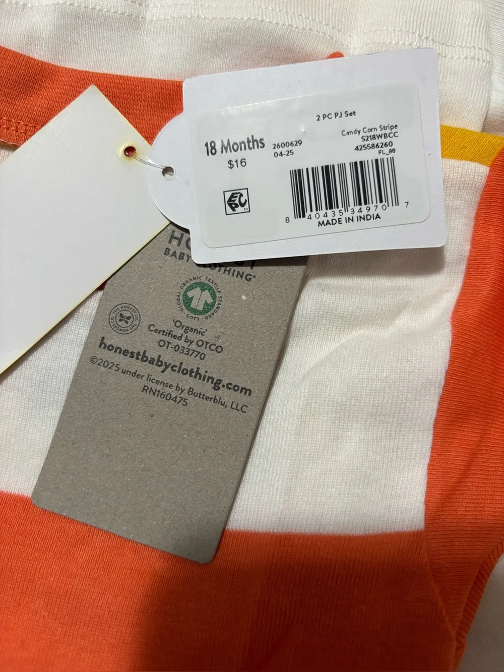 Honest Baby Pajama Set Size 18M